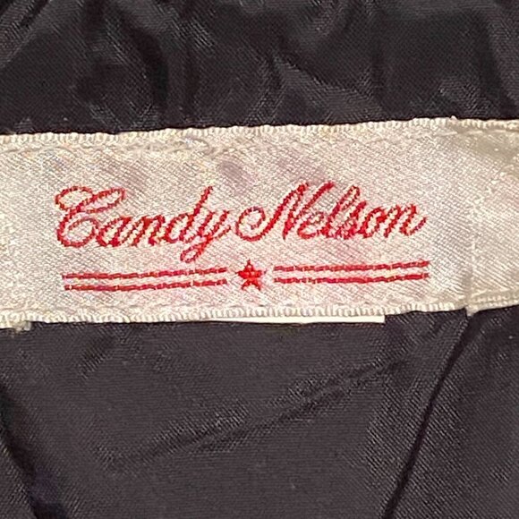 Vtg Candy Nelson Silk Bomber Jacket French Art Full Zip Satin Gold Brown Med/Lrg - Picture 4 of 5